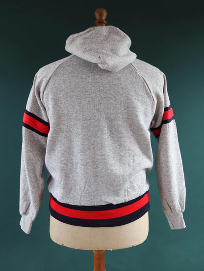 Vintage 1980s 80s Champion grey marl Kansas Fast Breaking Lady Jayhawks basketball hooded hoodie sweatshirt 42" chest sportswear flock