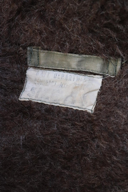 Vintage 1940s 40s WW2 USN US navy naval khaki green military overcoat parka coat jacket foul wet weather 44” chest PT boat torpedo deck