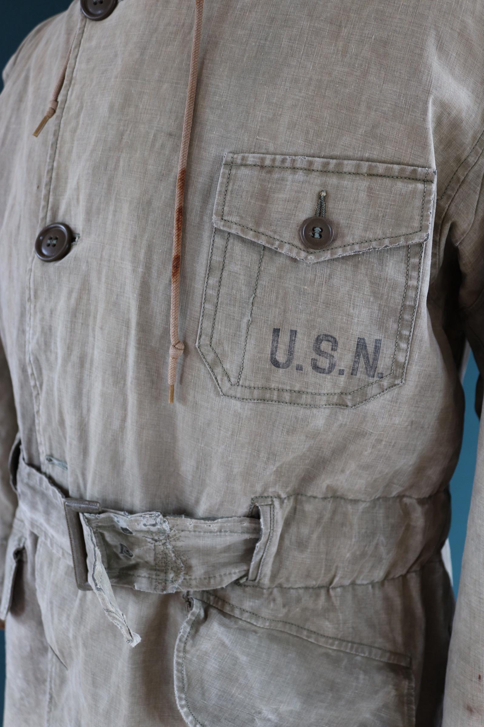 Vintage WW2 torpedo coat - 1940s USN jacket - US navy PT boat deck overcoat - foul weather military parka - 44” chest