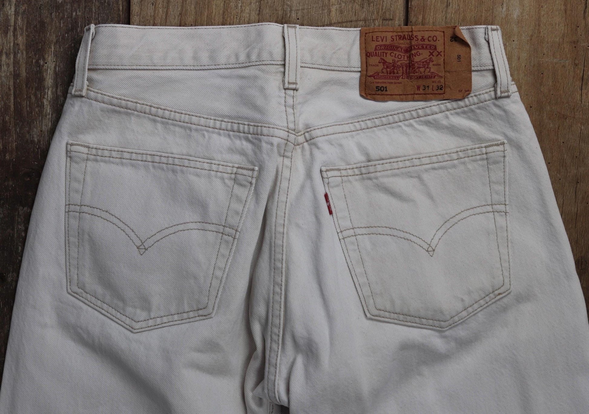 Vintage 2000s Levis 501 white denim jeans - Levi Strauss red tab - small e - button fly - 29” x 31” - mod
