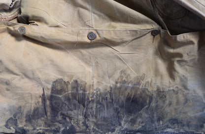 Vintage 1930s 30s 1940s 40s tin cloth duck cotton canvas hunting shooting jacket 47” chest Drybak American workwear work chore distressed
