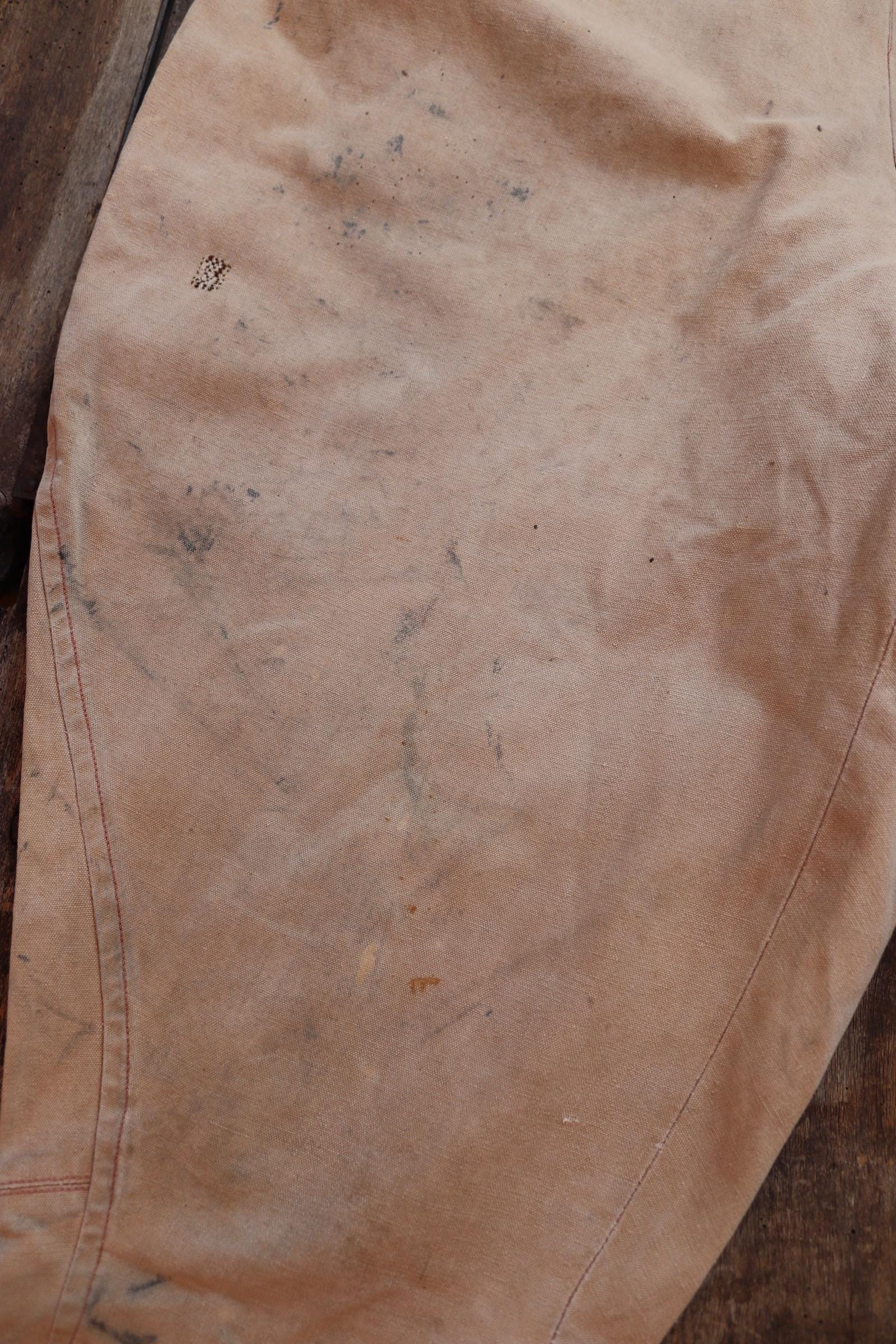 Vintage French workwear 1940s 1950s jodhpurs trousers brown cotton canvas hunting riding breeches 39” x 24” work chore fishtail buckle back