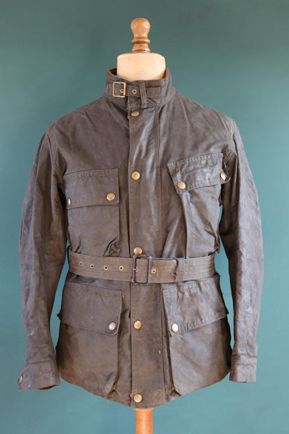 Vintage 1950s 50s Belstaff Trialmaster chequered flag waxed cotton motorcycle jacket trousers full suit 45" chest trial bike racing