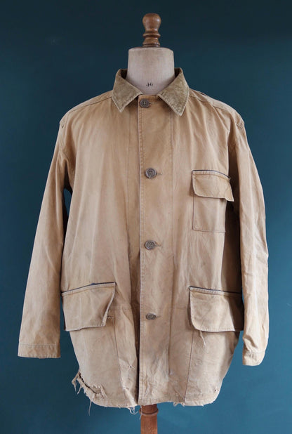 Vintage 1940s 40s Duxbak Utica Aero tan brown duck cotton canvas jacket hunting shooting American 51” chest work workwear chore