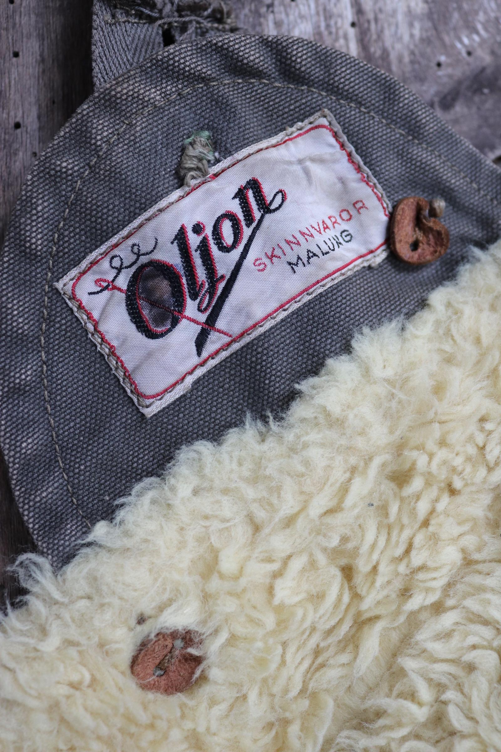 Vintage 1950s 50s Swedish army Oljon green cotton canvas insulated pile military motorcycle tank overalls dungarees workwear work 35” x 30”