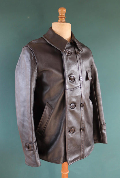 Vintage 1950s 60s French leather jacket - Le Corbusier - double breasted - 41” chest