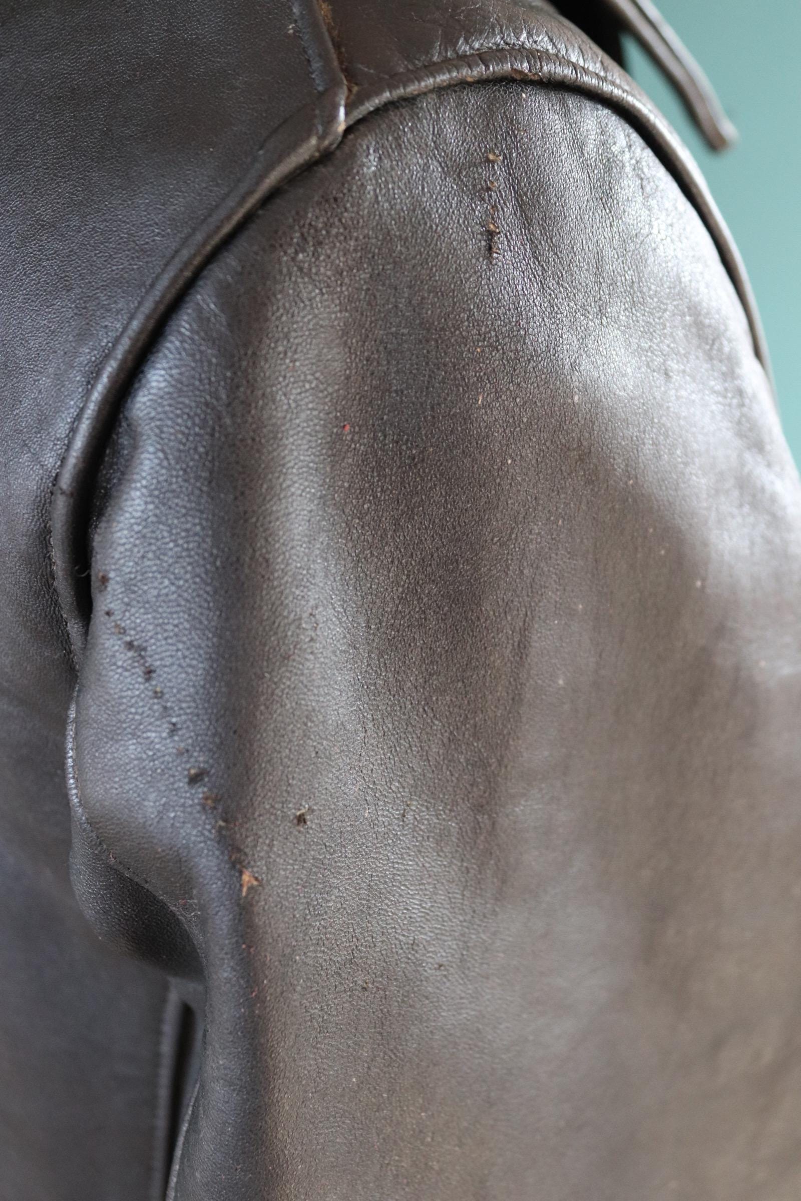 Vintage 1950s 50s 1960s 60s leather jacket French black Le Corbusier double breasted 41” chest