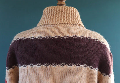 Vintage 1950 50s 1960s 60s chunky knitted wool cowichan sweater cardigan jumper hand made knit shawl collar 48” chest beagle dog hunting