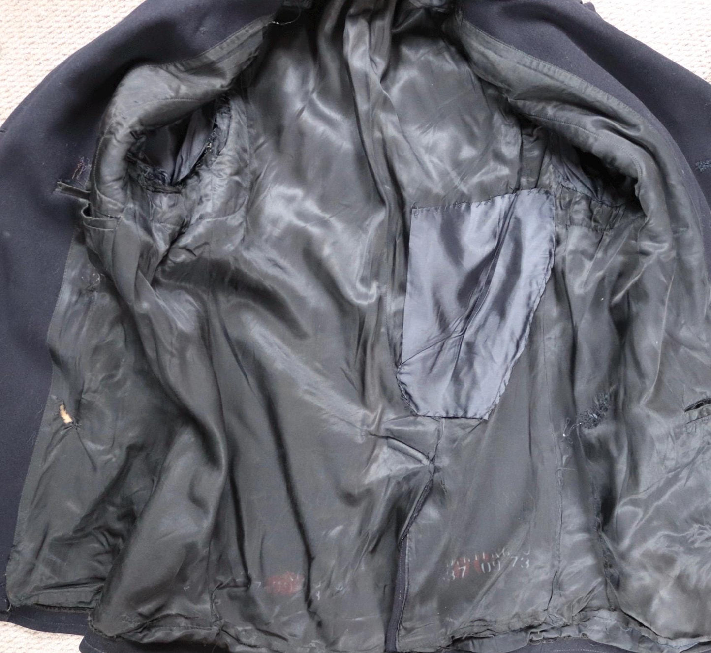 Vintage 1940s 40s WW2 midnight blue USN US navy naval wool pea deck coat jacket 41" chest military double breasted reefer