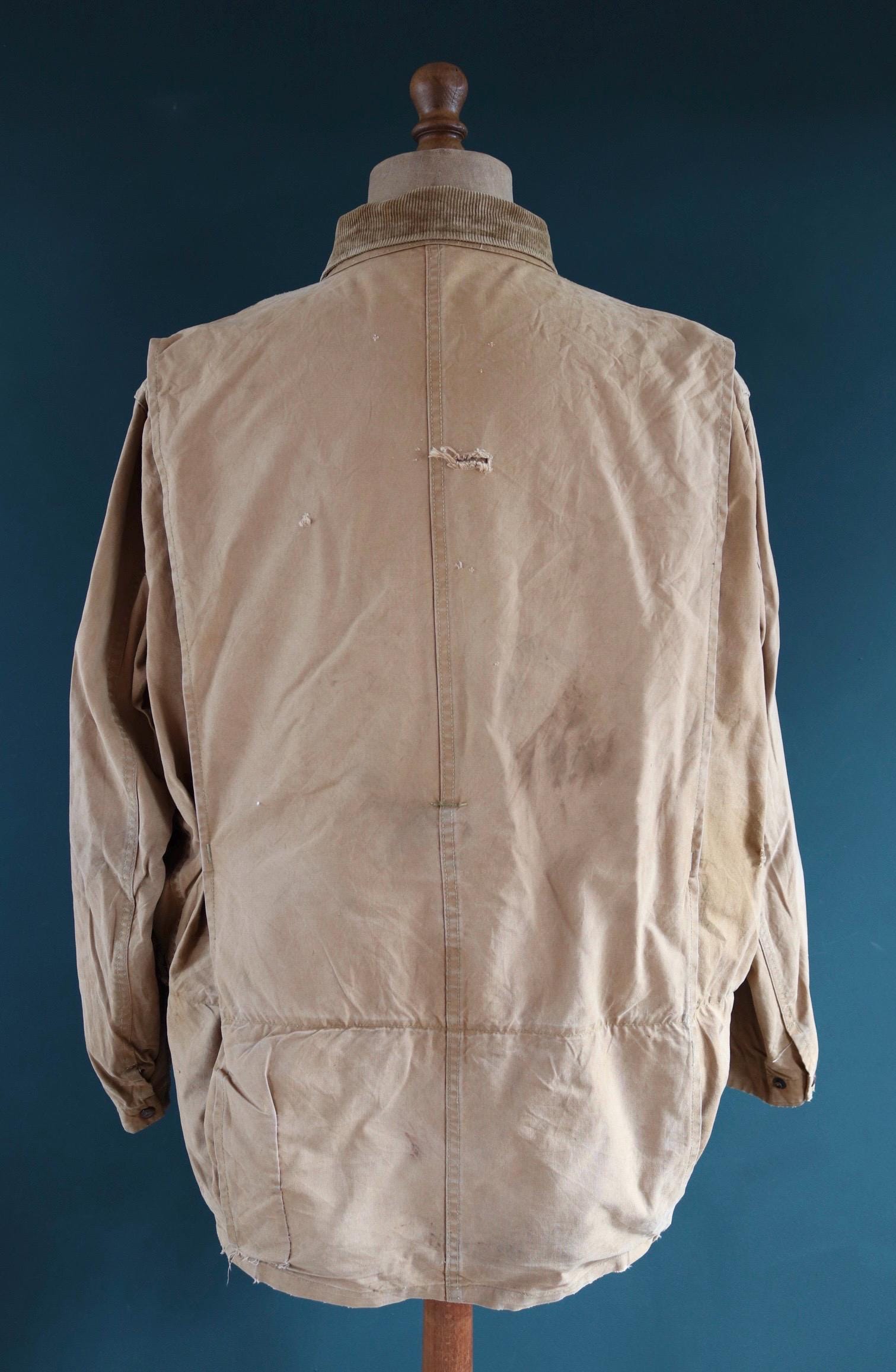 Vintage 1940s 40s Duxbak Utica Aero tan brown duck cotton canvas jacket hunting shooting American 51” chest work workwear chore