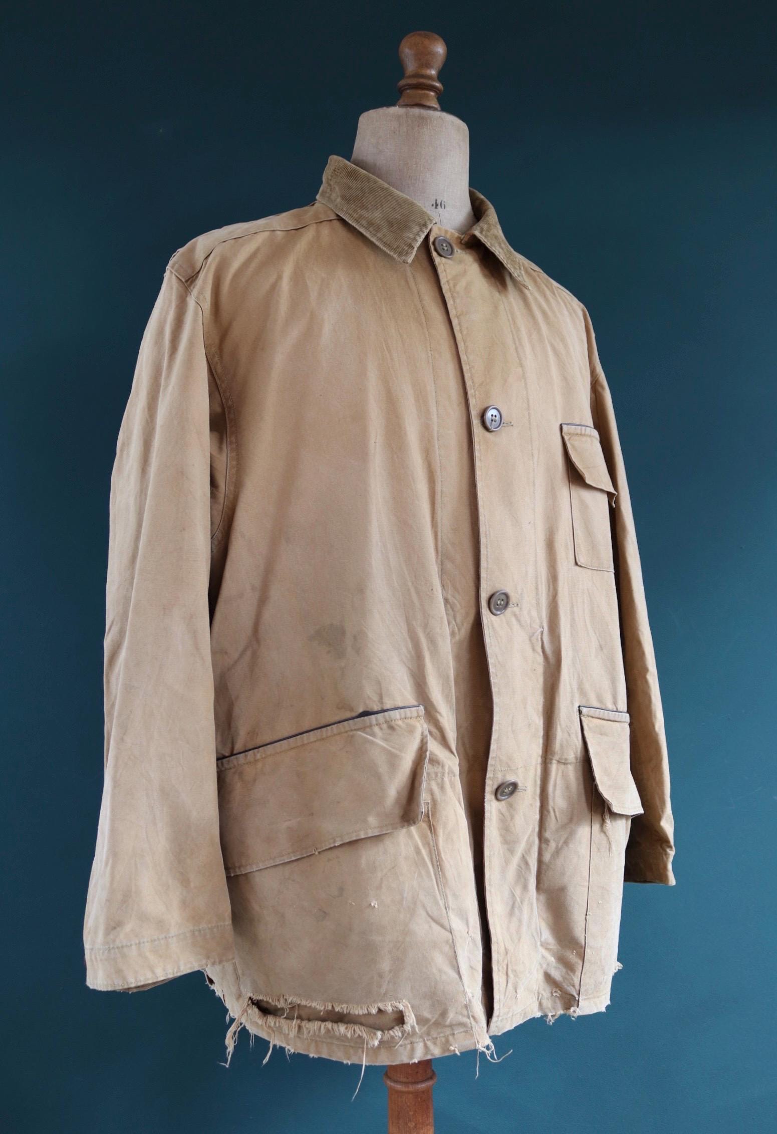 Vintage 1940s hunting workwear jacket - Utica Duxbak - tan brown duck cotton canvas - American chore - 51” chest