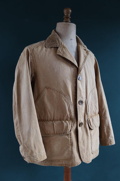 Vintage 1920s 20s 1930s 30s tin cloth duck cotton canvas hunting shooting jacket 46” chest Hettrick American workwear work chore