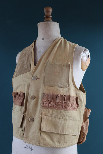 Vintage 1970s 70s 1980s 80s Nesco cotton canvas duck hunting shooting vest waistcoat 43” chest workwear work chore made in Japan