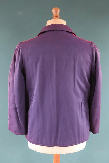 Vintage gabardine jacket 1950s Sleigh Bell red blue quilted rayon ricky ski Talon zip up 38" chest rockabilly mid century