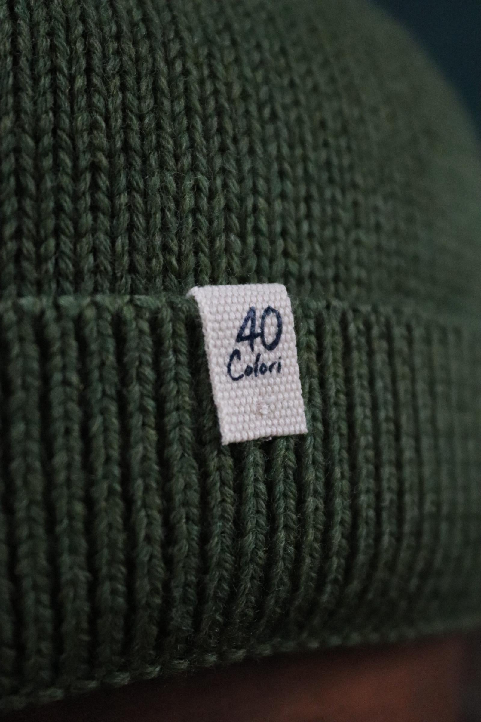40 Colori 100% merino wool fisherman’s beanie hat watch cap olive green made in Italy