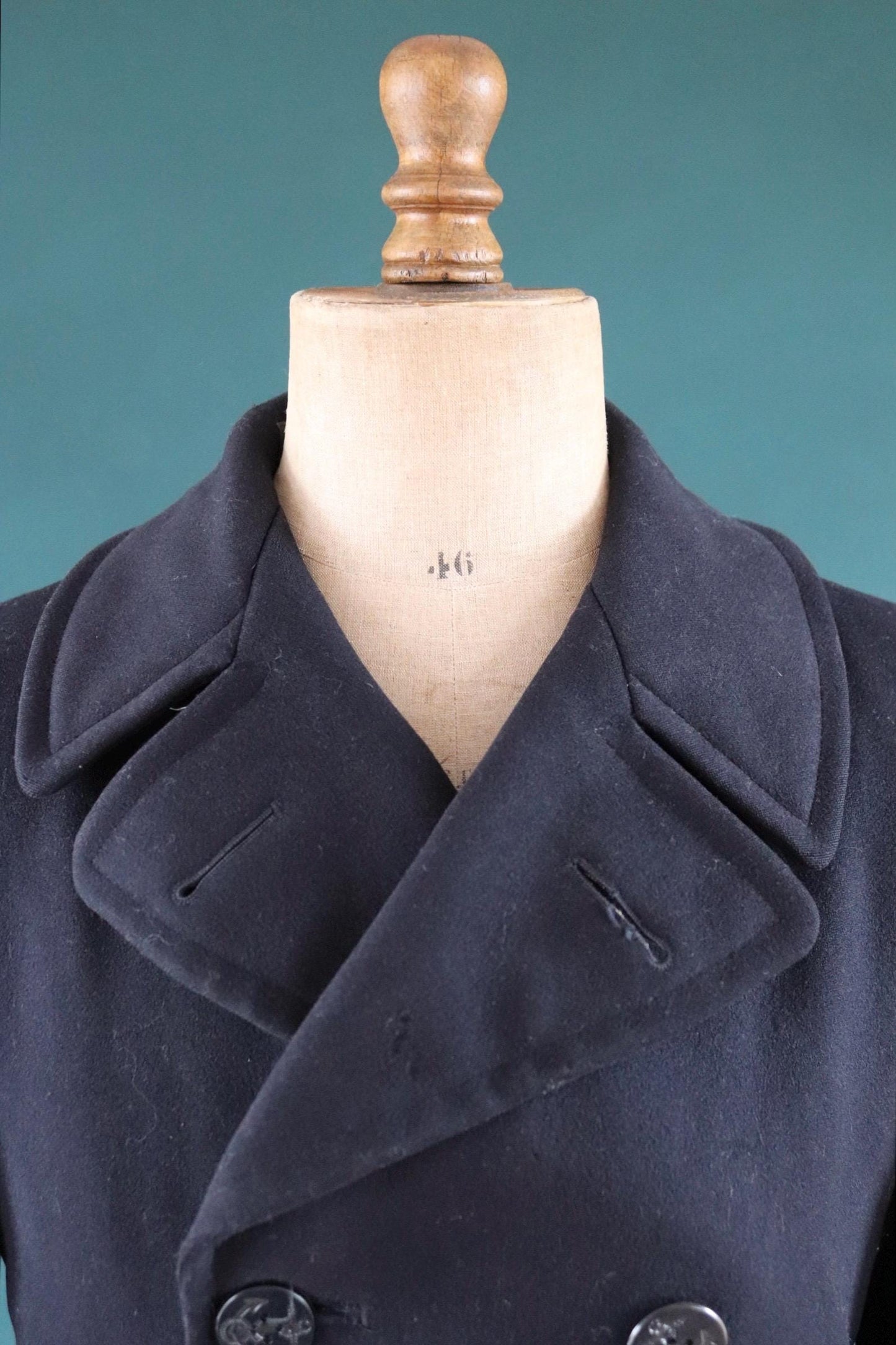 Vintage 1940s 40s WW2 midnight blue USN US navy naval wool pea deck coat jacket 41" chest military double breasted reefer