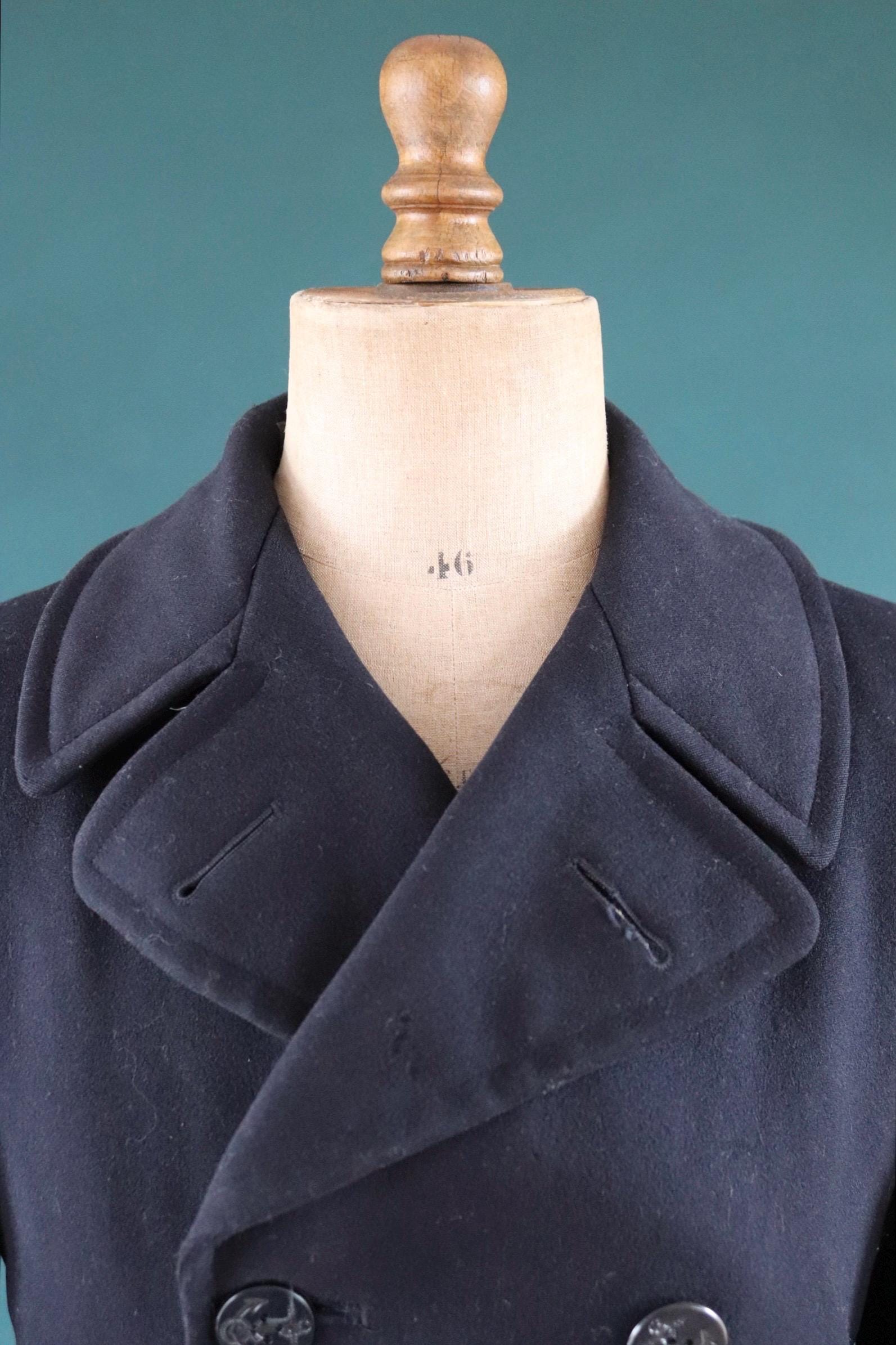 Vintage 1940s 40s WW2 midnight blue USN US navy naval wool pea deck coat jacket 41" chest military double breasted reefer