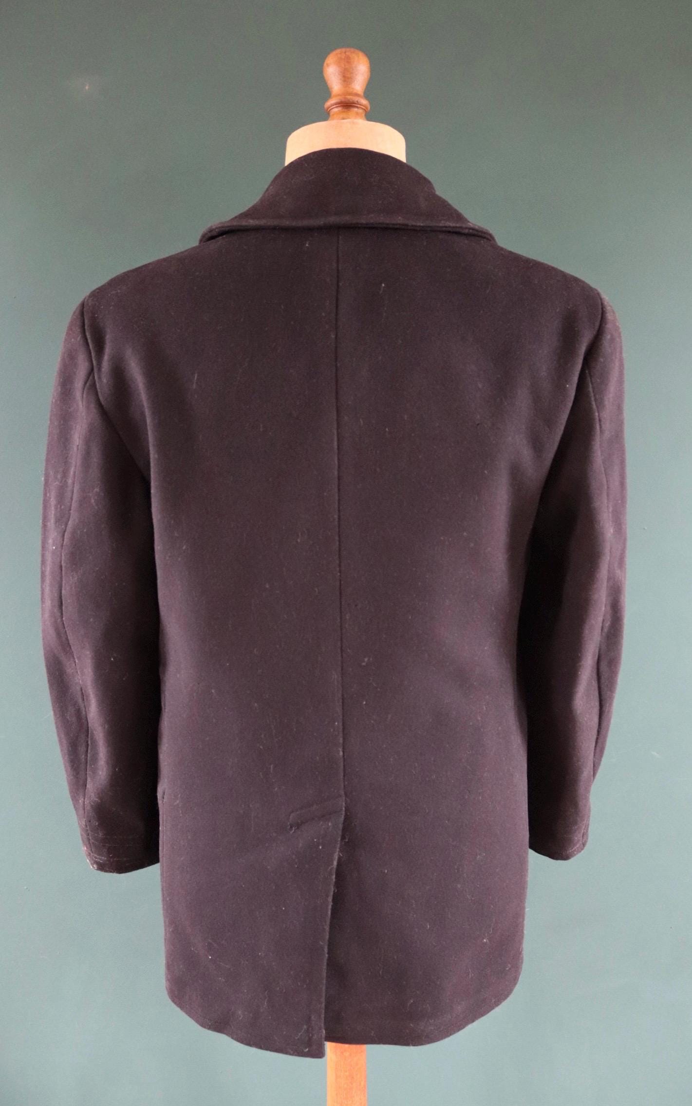 Vintage 1940s 40s WW2 midnight blue USN US navy naval wool pea deck coat jacket 41" chest military double breasted reefer