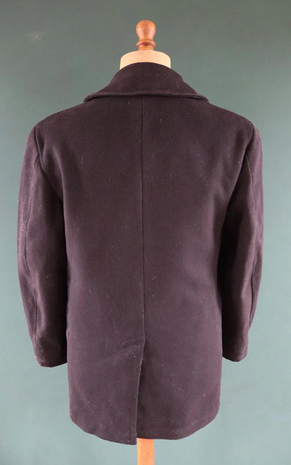 Vintage 1940s 40s WW2 midnight blue USN US navy naval wool pea deck coat jacket 41" chest military double breasted reefer