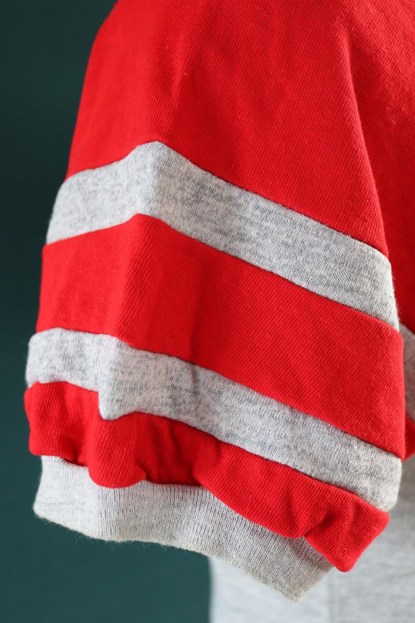 Vintage 1980s 80s 1990s 90s 50/50 poly cotton grey marl red ringer football v neck t shirt 38” chest