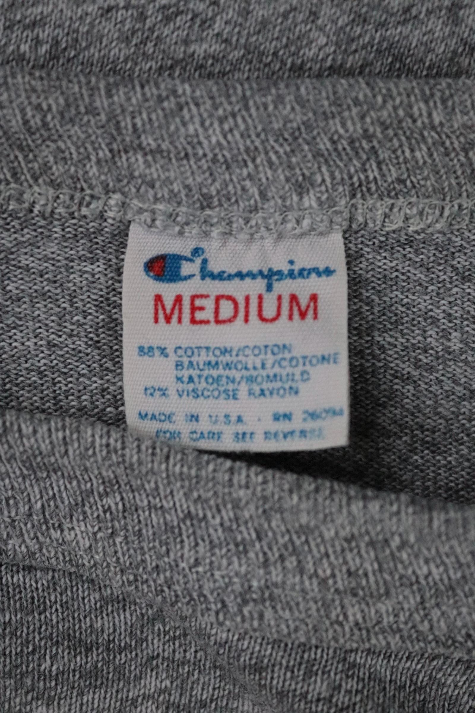 Vintage 1980s 80s Champion 50/50 cotton rayon grey heather marl t shirt 37” chest sports sportswear made in USA