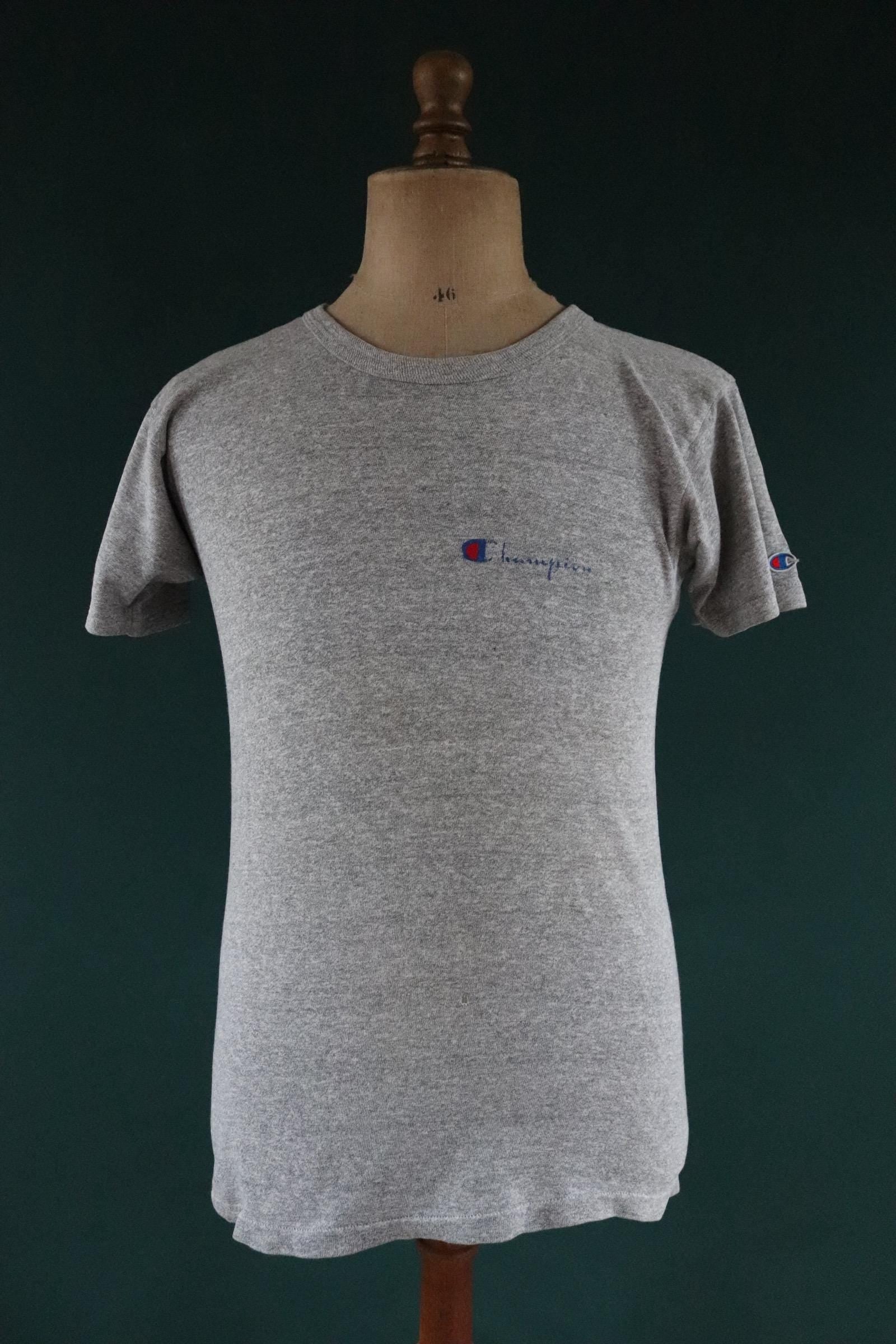 Vintage 1980s 80s Champion 50/50 cotton rayon grey heather marl t shirt 37” chest sports sportswear made in USA