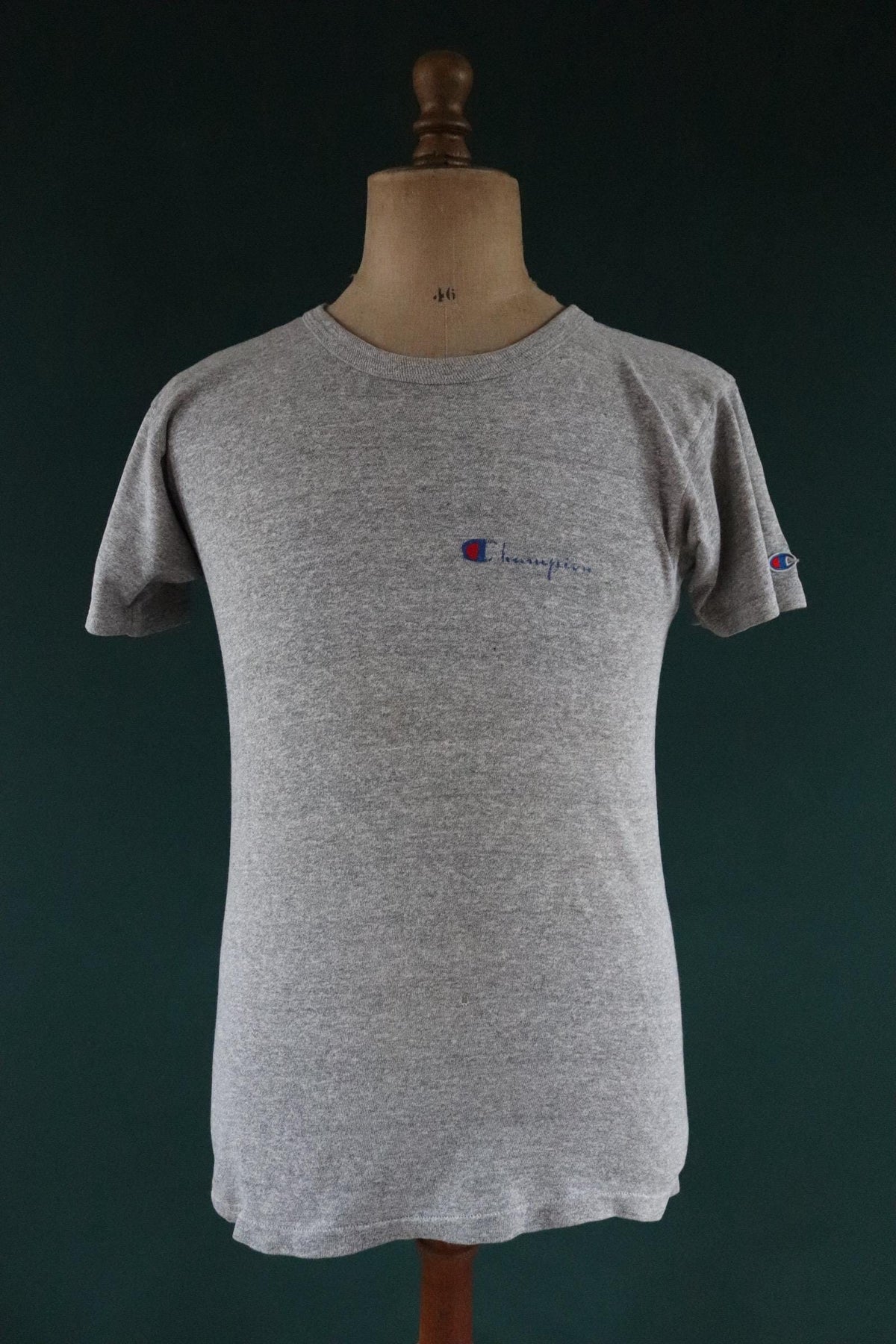Vintage 1980s Champion T-Shirt - grey marl sports tee - 37” chest