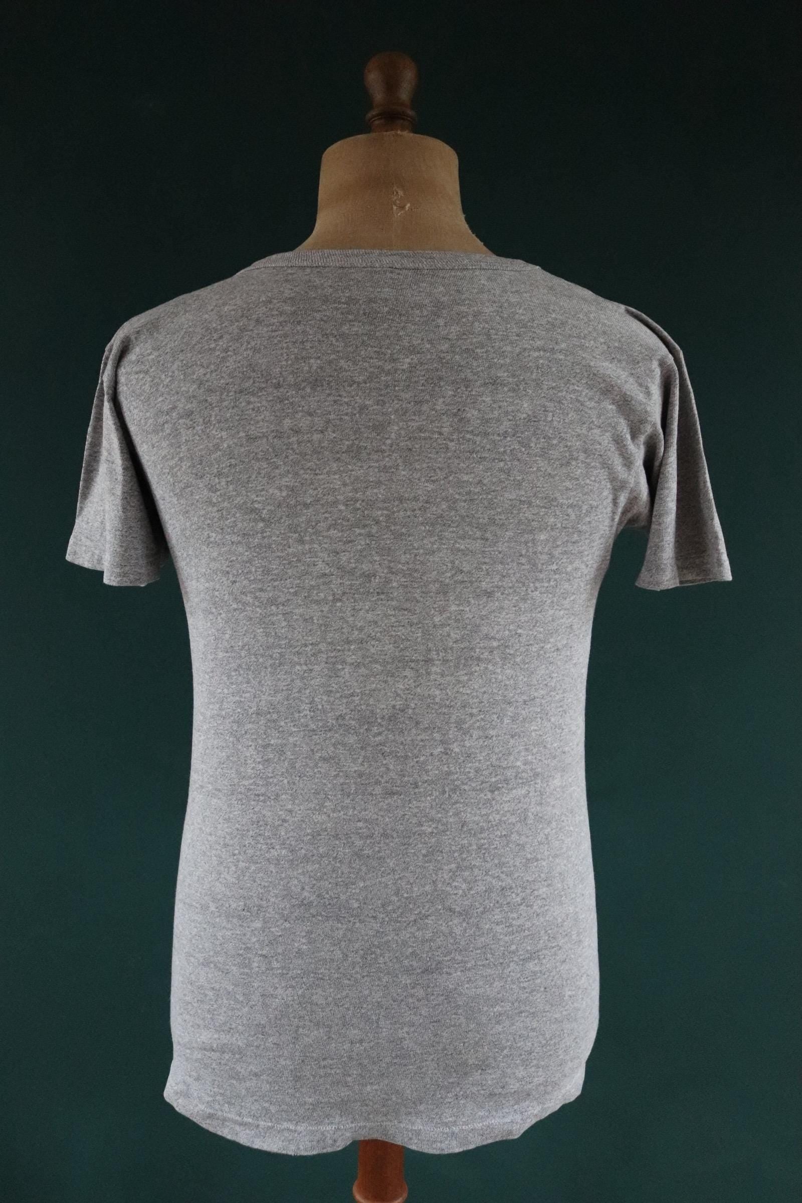 Vintage 1980s 80s Champion 50/50 cotton rayon grey heather marl t shirt 37” chest sports sportswear made in USA