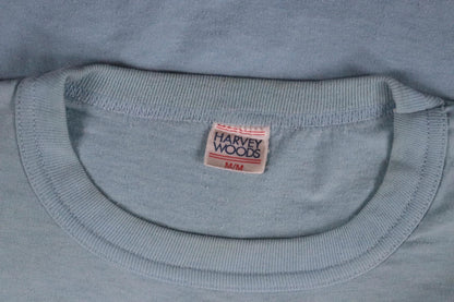 Vintage 1970s 70s 1980s 80s sky blue poly cotton 50th birthday souvenir Charlie over the hill sports sportswear t shirt 38” chest