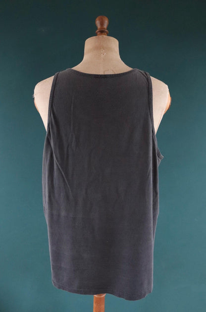 Vintage 1990s 90s faded black Fuddruckers hamburgers neon print cotton singlet vest sports sportswear t shirt 46” chest