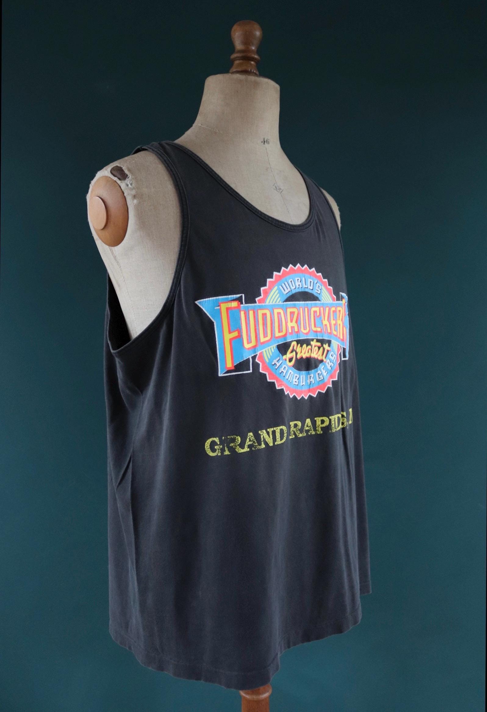 Vintage 1990s faded black vest top - Fuddruckers t shirt - 46" chest