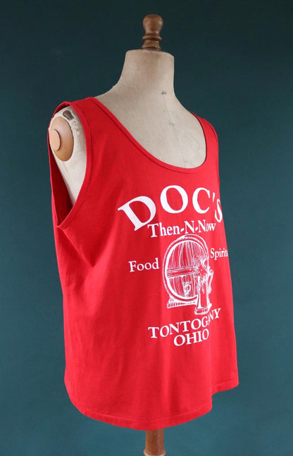 Vintage 1990s 90s red bar pub Ohio print cotton singlet vest sports sportswear t shirt 48” chest