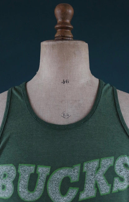 Vintage 1980s 80s green Bucks print cotton singlet vest sports sportswear t shirt 39” chest
