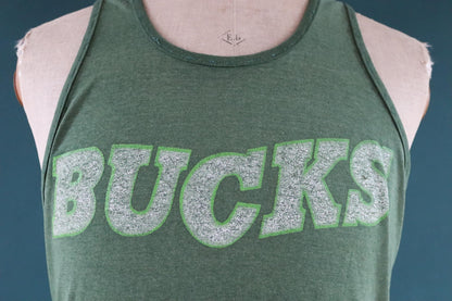 Vintage 1980s 80s green Bucks print cotton singlet vest sports sportswear t shirt 39” chest