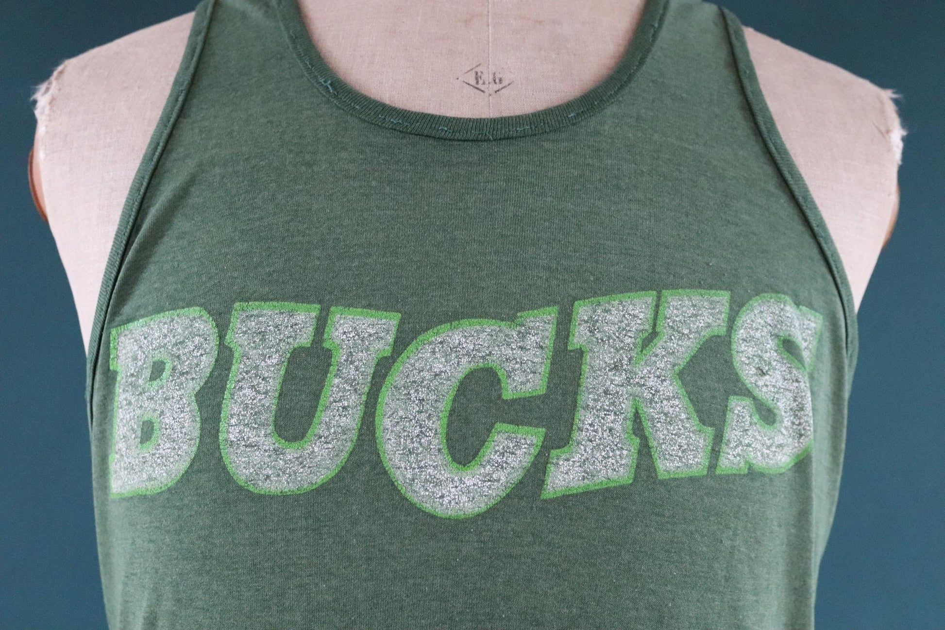 Vintage 1980s t shirt - green vest - Bucks print - cotton sportswear singlet - 39” chest