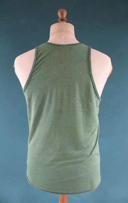 Vintage 1980s 80s green Bucks print cotton singlet vest sports sportswear t shirt 39” chest