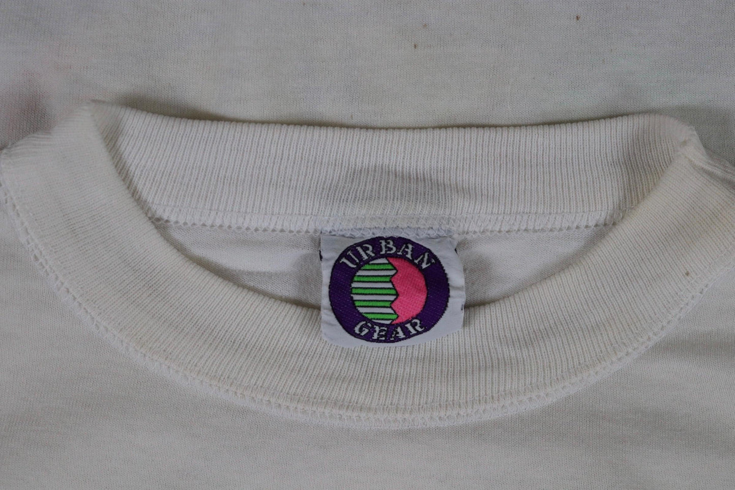 Vintage 1980s cropped t shirt - white neon - surf sportswear - 43" chest