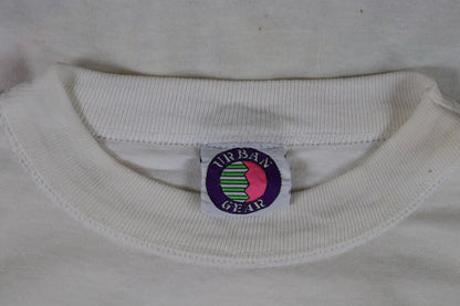 Vintage 1980s cropped t shirt - white neon - surf sportswear - 43" chest