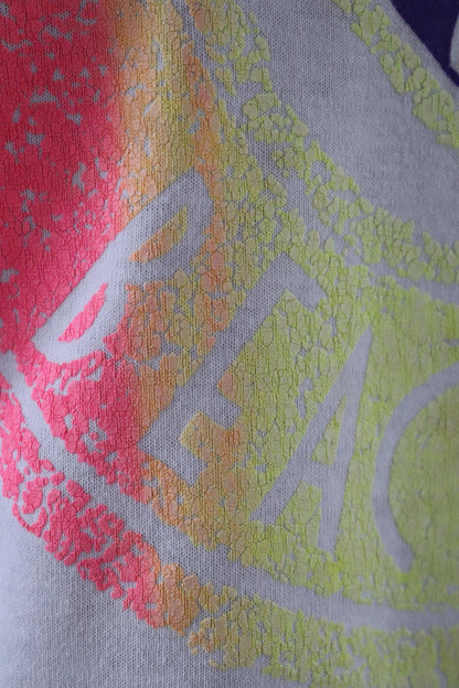 Vintage 1980s 80s 1990s white poly cotton urban beach neon souvenir cropped surf sports sportswear t shirt 43” chest