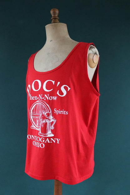 Vintage 1990s 90s red bar pub Ohio print cotton singlet vest sports sportswear t shirt 48” chest