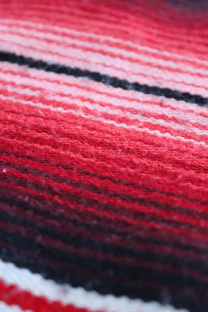 Vintage red white black Mexican South Western woven falsa blanket rug picnic camping sofa wall hanging 79" x 59" car van