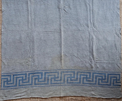 Vintage Whirling Log blanket rug 1930s 1940s grey blue South Western woven picnic camping sofa wall hanging 64" x 74" car van