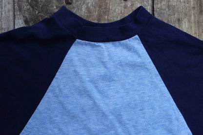 Vintage 1980s 80s blue heather marl poly cotton kids school sports sportswear t shirt 30” chest