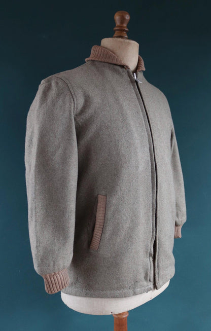 Vintage Lakeland Clicker coat jacket 1950s 1960s grey wool car 40” chest rockabilly shawl collar Talon zipper Union Made hot rod