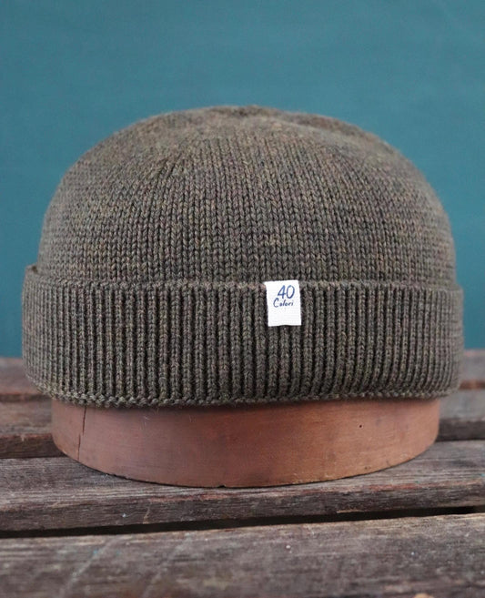40 Colori 100% merino wool fisherman’s beanie hat watch cap dark army green made in Italy