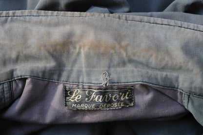 Vintage French workwear jacket 1950s green cotton canvas hunting shooting work chore venery scene buttons 50” chest