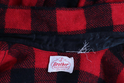 Vintage 1960s 60s 1970s 70s red black buffalo plaid thick wool shirt 5 Brothers 42” chest hunting camping workwear hunting logger