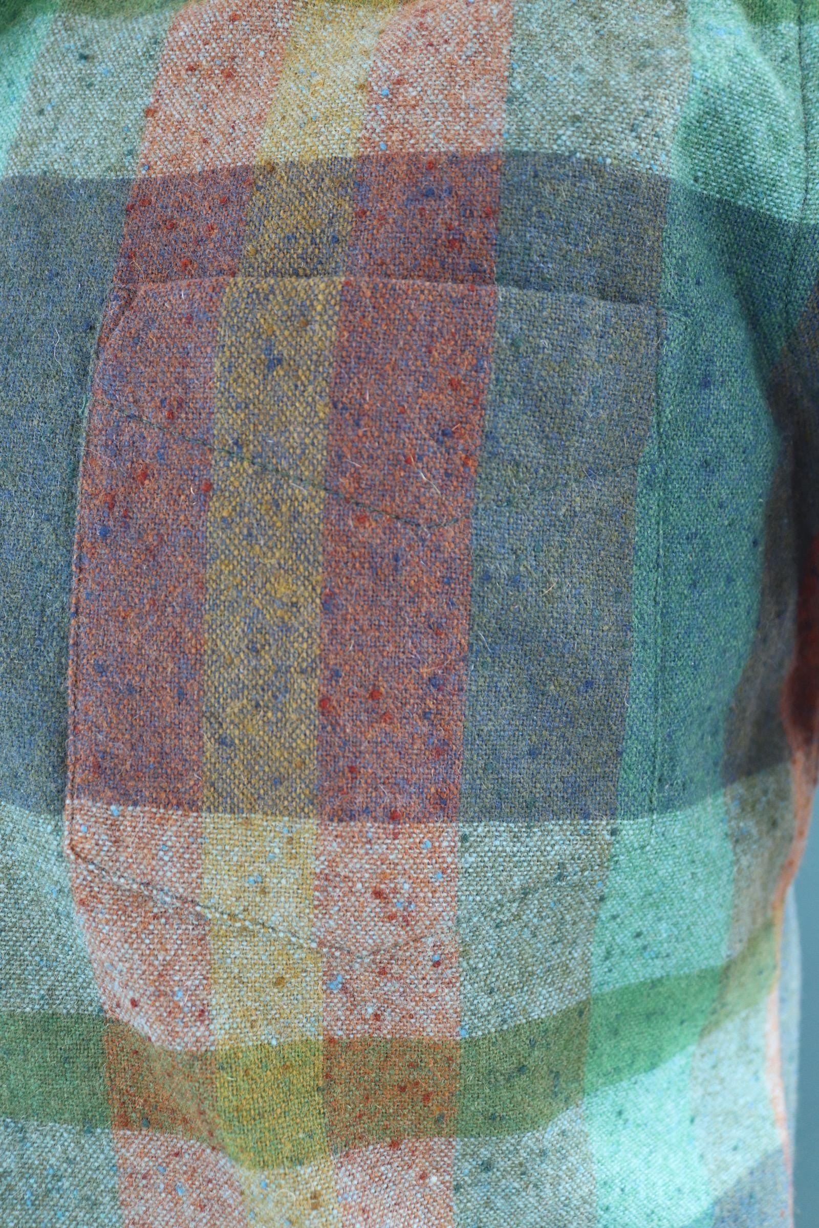 Vintage 1970s short sleeve shirt - Ivy style - green teal blue - windowpane check - 44" Chest