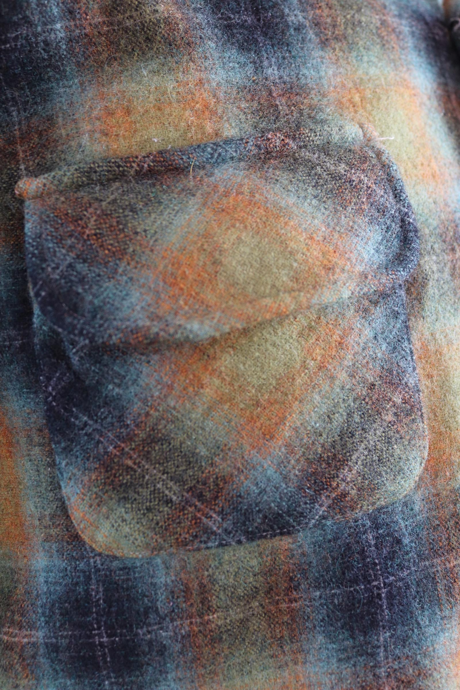 Vintage 1960s 60s 1970s 70s green blue black shadow plaid wool shirt Penneys Towncraft 45” chest loop collar