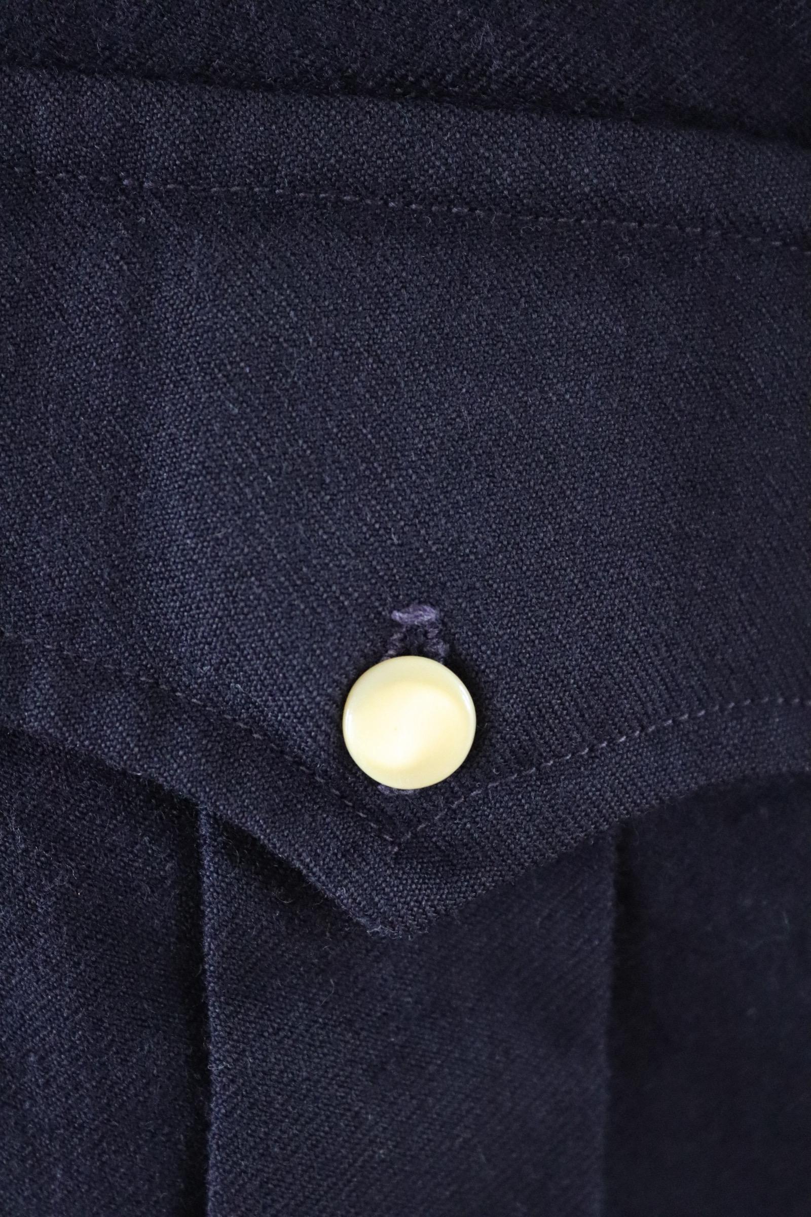 Vintage 1960s 60s Duke’s of Houston Texas plain navy blue wool gabardine Western cowboy shirt 50" chest rockabilly country